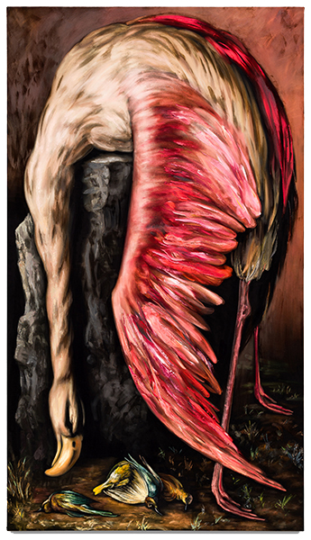 Flamenco 265x150cm oil on black velvet 2025