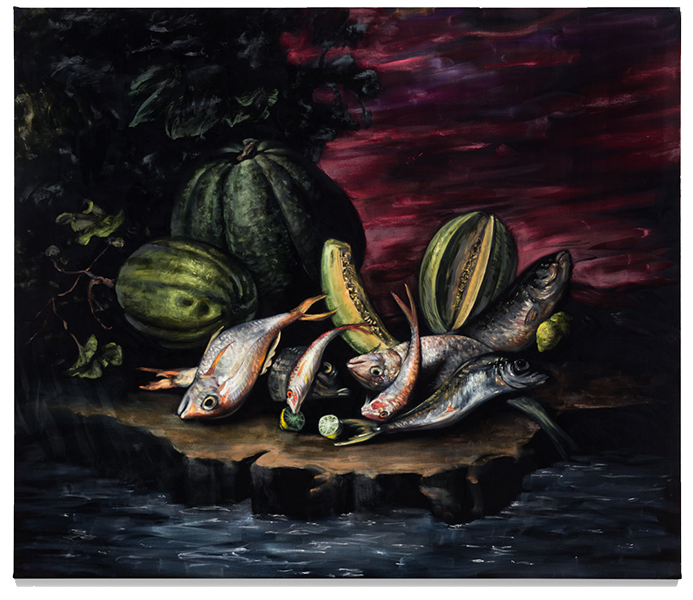 Jorge_Diezma-Bodegon-marinero-con-frutas-y-verduras-183x213cm-oil-on-black-velvet-2025-2