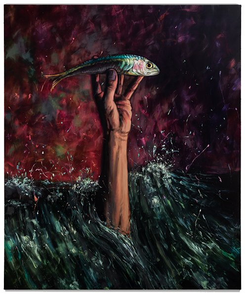 Jorge_Diezma-Mano-pescao-240x200cm-oil-on-black-velvet-2025