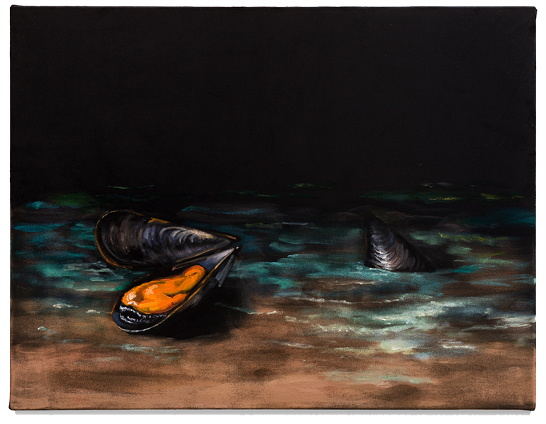 Jorge_Diezma-Mejillones-en-la-playa-65x85cm-oil-on-black-velvet-2025