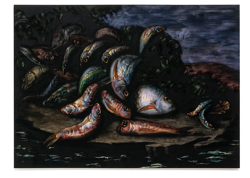 Jorge_Diezma-bodegon-marinero-(variacion-sobre-un-cuadro-de-Elena-Recco)-180x250cm-oil-on-black-velvet-2025