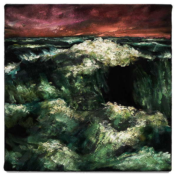 Ola puerta 33x33cm oil on black velvet 2025