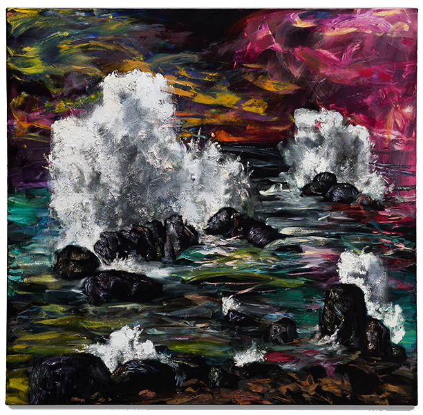 Olas rompiemdo 130x135cm oil on black velvet 2025