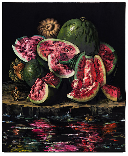 Sandias y calabazas 200x150cm oil on black velvet 2025
