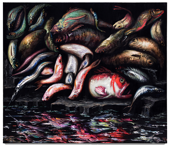 Variacion sobre cuadros de Elena Recco 183x214cm oil on black velvet 2025