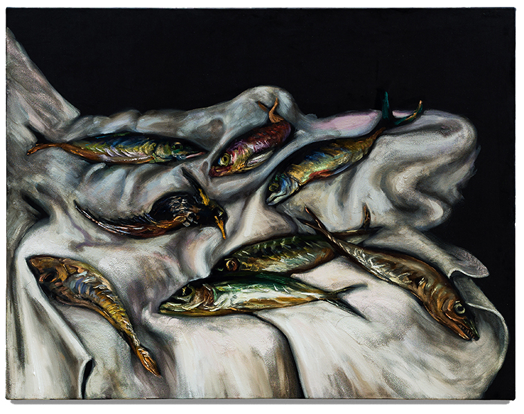 Variacion sobre cuadros de de Chirico 90x117cm oil on black velvet 2025